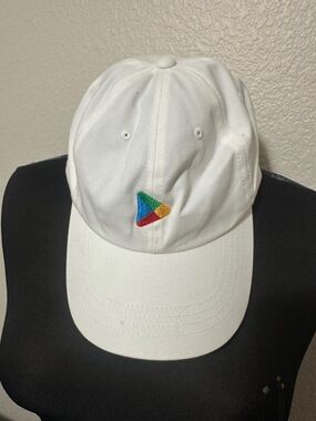 google White Cap with Multicolor Play Triangle Logo